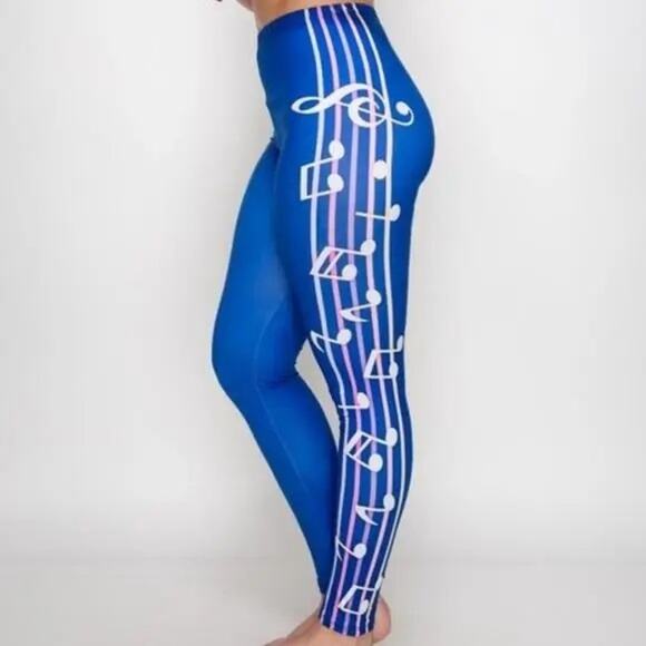Callie Lives Pants - Stasia Blue Notes: 3D Musical Graphic Leggings Plus Size 1X/2X Callie Lives